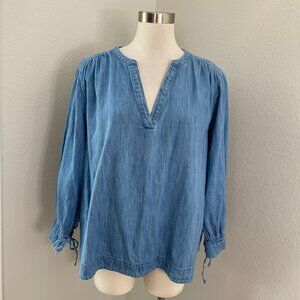 Old Navy Womens Plus XXL Classic Denim Top Long Sleeve Tie Cuff Shirt V Neck